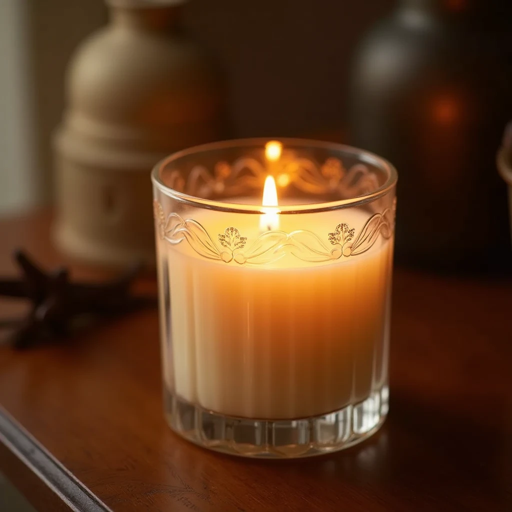 Vanilla Essence scented candle in elegant glass jar